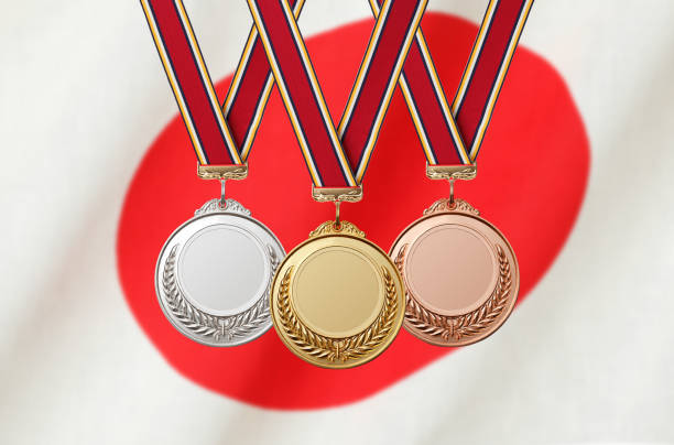 istock Gold Silver Bronze medal on national flag 1059521448