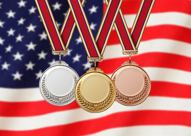 istock Gold Silver Bronze medal on national flag 1059521486