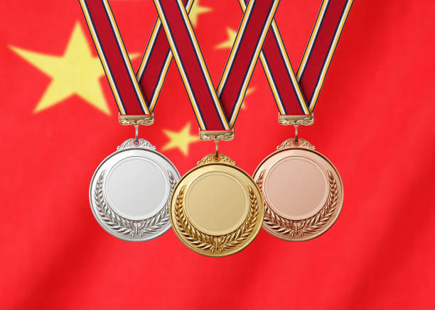 istock Gold Silver Bronze medal on national flag 1059521622