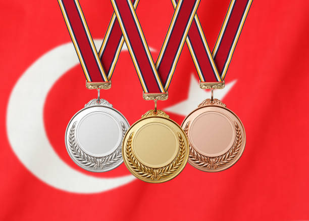 istock Gold Silver Bronze medal on national flag 1059521686
