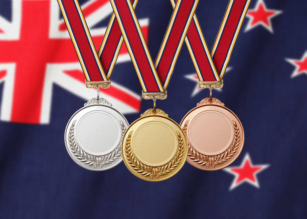 istock Gold Silver Bronze medal on national flag 1059521772
