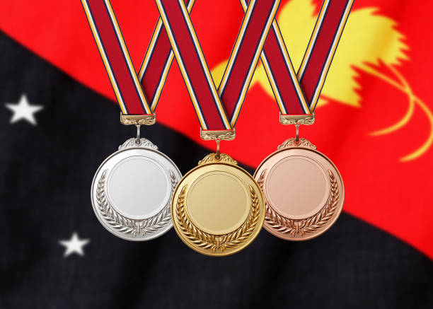 istock Gold Silver Bronze medal on national flag 1059521848