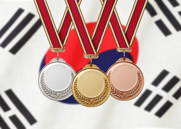 istock Gold Silver Bronze medal on national flag 1059521880