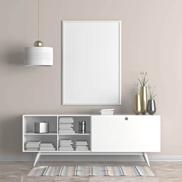 istock Mock up poster frame in Scandinavian style hipster interior. 3D illustration. 1059523876