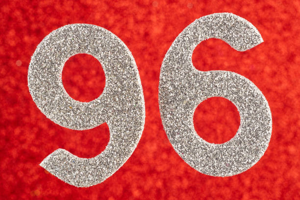 istock Number ninety-six silver color over a red background. Anniversary. Horizontal 1059526368