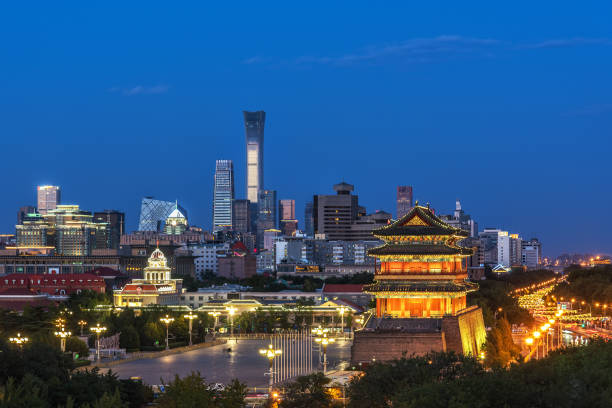 베이징 도시 스카이 라인 zhengyangmen 및 도심 - tiananmen square 뉴스 사진 이미지