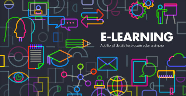 E-Learning Abstract Geometric style E-Learning or on line education concept template banner education infographics stock illustrations