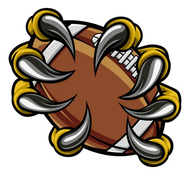 Vector illustration of Monster animal claw holding American Football Ball