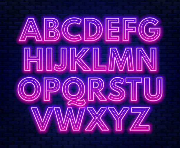 istock Blue purple gradient neon alphabet on a dark background . Bright font for decoration.Capital letter. 1059555138