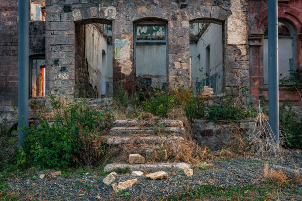 Entrance in the old ruined abandoned house