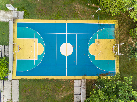 Aerial view of basketball court