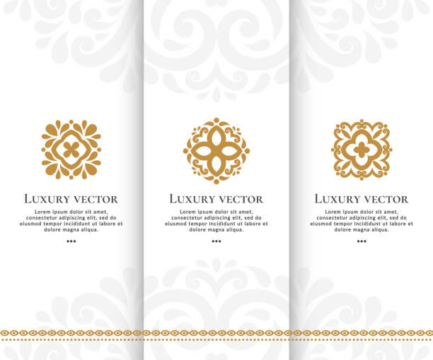 ilustrações, clipart, desenhos animados e ícones de conjunto de emblema dourado. ótimo para ícone, monograma, convite, panfleto, menu, brochura. - rose metallic plant flower