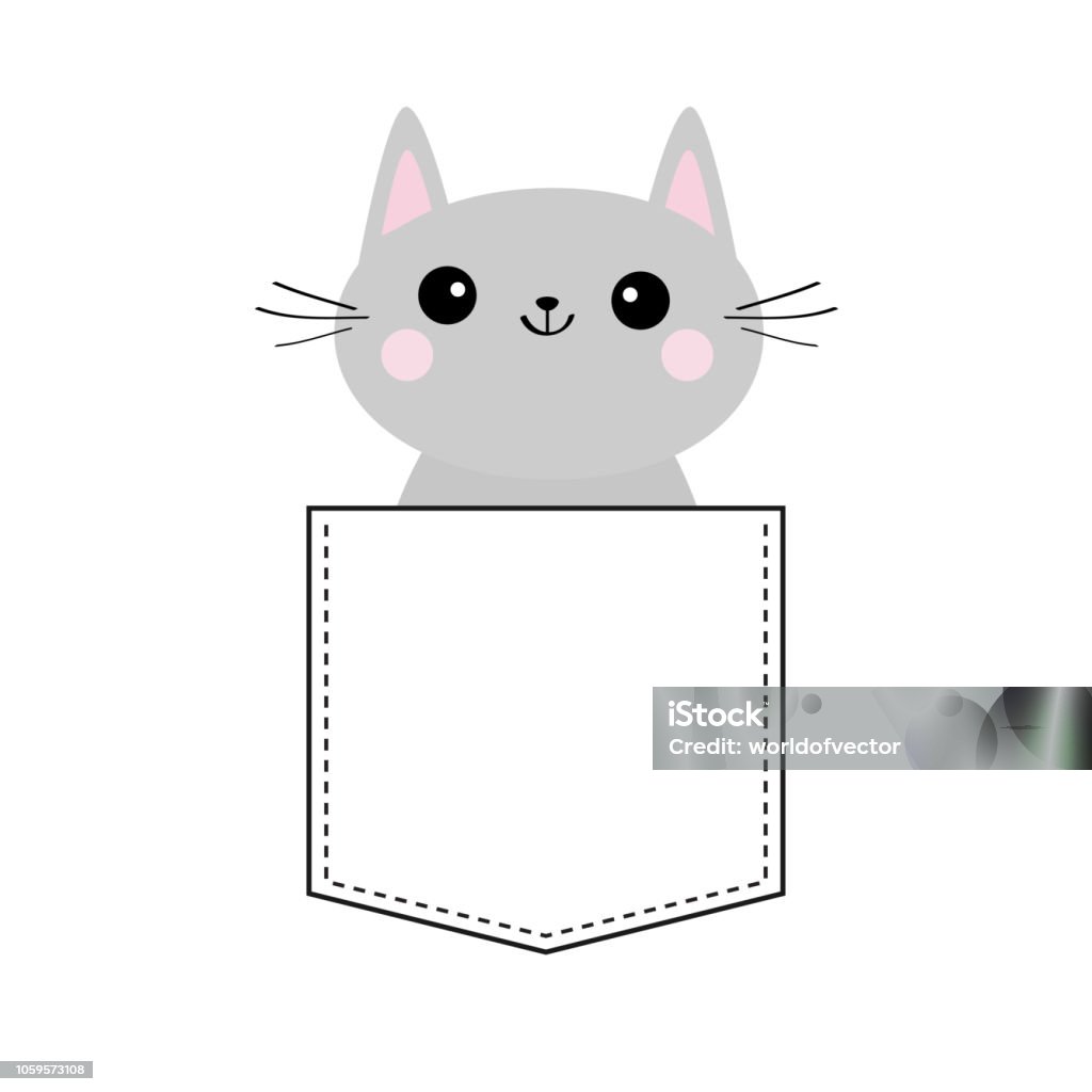 Con Mèo Xám Dễ Thương Trong Túi Má Hồng Doodle Contour Phác Thảo ...
