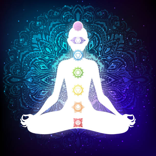 istock Meditating woman in lotus pose. Yoga illustration. 1059578808