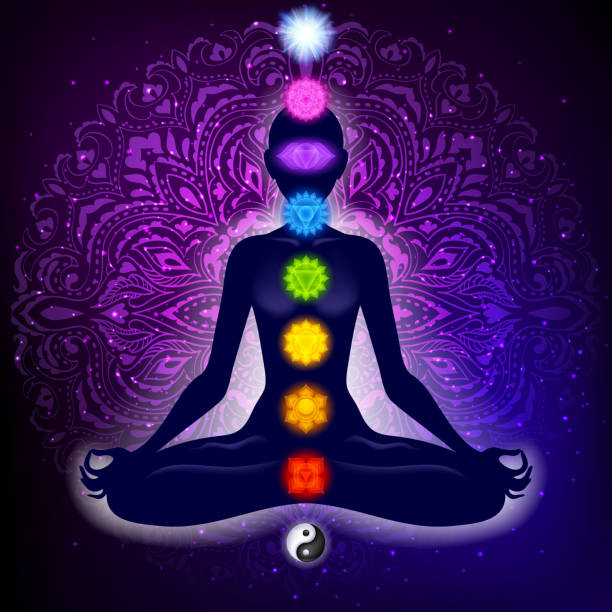 istock Meditating woman in lotus pose. Yoga illustration. 1059578858