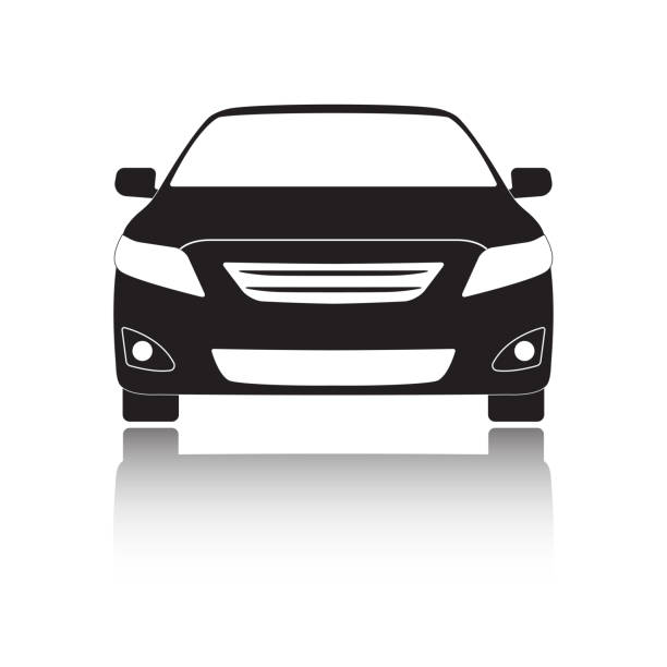 Car front icon or sign. Black vehicle silhouette isolated on white background. Vector illustration. Car front icon or sign. Black vehicle silhouette isolated on white background. Vector illustration. hatchback side stock illustrations
