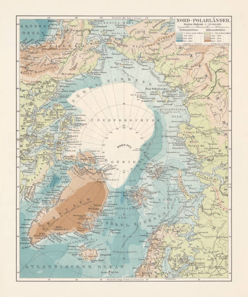 北極海と隣接する国、リトグラフ、1897 年に公開 - スヴァールバル島点のイラスト素材／クリップアート素材／マンガ素材／アイコン素材