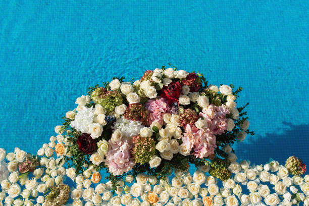 istock The pool filled with white rose flowers. Wedding decor 1059599692
