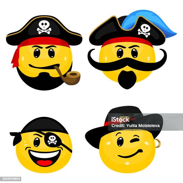 Vector Emoticon Set Of Pirates Stock Illustration - Download Image Now - Emoticon, Pirate - Criminal, Anthropomorphic Face