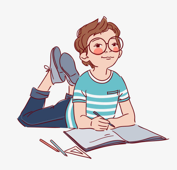 clipart do my homework Little, cute boy writing in notebook Little, cute boy writing in notebook kid doing homework clip art stock illustrations