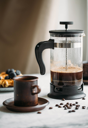 French Press Coffee Maker. Morning concept