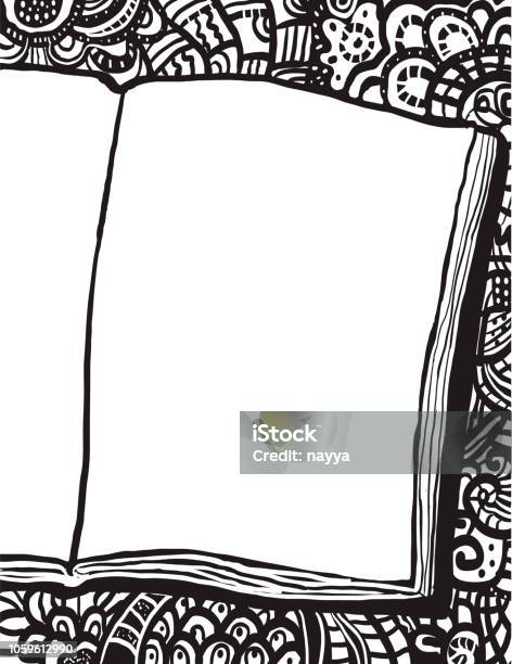 Coloring Page With Notebook And Doodle Bg Stock Illustration - Download Image Now - Abstract, Art, Banner - Sign