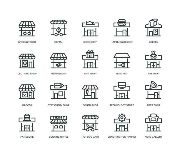 Vector illustration of Store Building Icons - Line Icons
