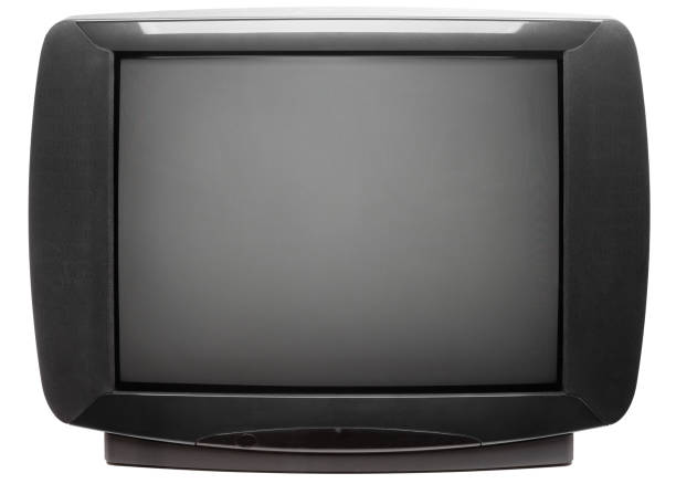 Vintage CRT TV set front isolated on white
