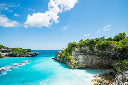 beautiful landscape at Nusa Penida near Bali in Indonesia blue lagoon