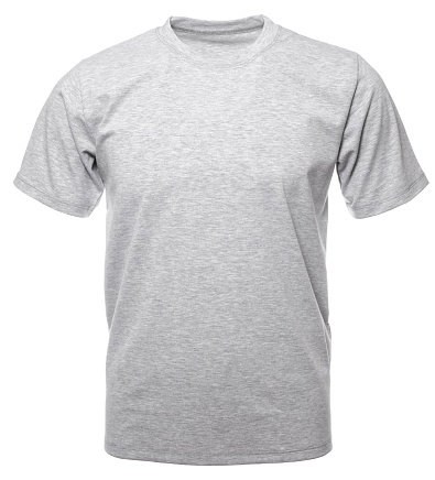 Grey heathered shortsleeve cotton T-Shirt on hollow invisible mannequin isolated on a white background