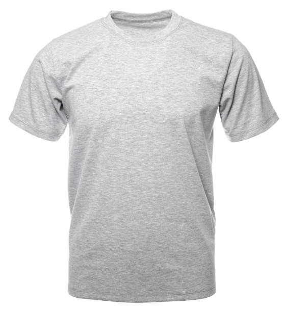 Grey heathered shortsleeve cotton tshirt on invisible mannequin isolated stock photo
