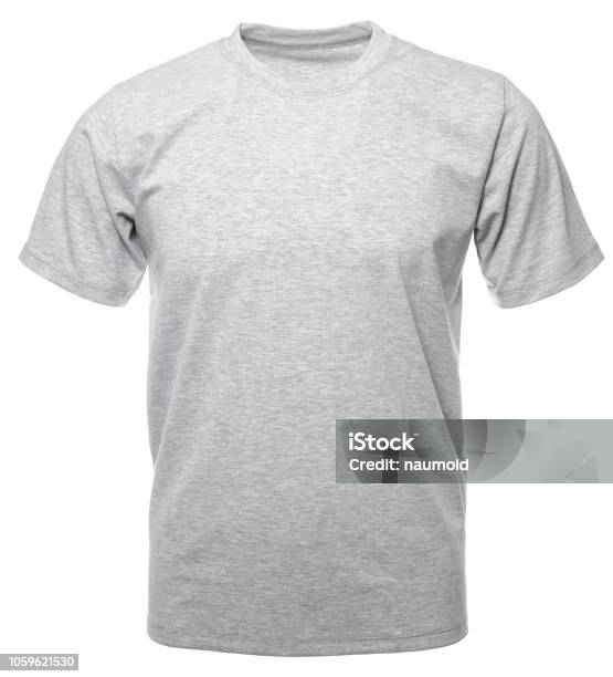 Grey Heathered Shortsleeve Cotton Tshirt On Invisible Mannequin Isolated Stock Photo - Download Image Now