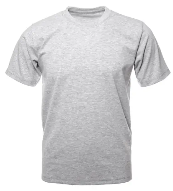 Grey heathered shortsleeve cotton T-Shirt on hollow invisible mannequin isolated on a white background
