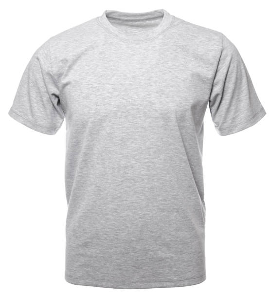 grey heathered shortsleeve cotton tshirt on invisible mannequin isolated - gray shirt imagens e fotografias de stock