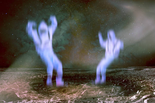 istock Two defocused aliens in the alien planet in outer space. Elements of this image furnisfurnished by NASA. 1059623118