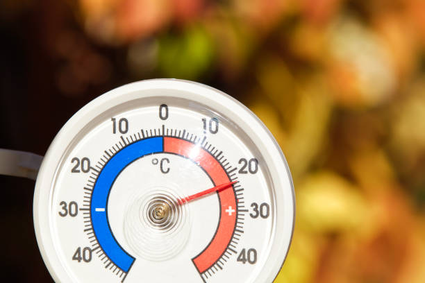 istock Outdoor thermometer  shows warm temperature - hot indian summer concept 1059623374