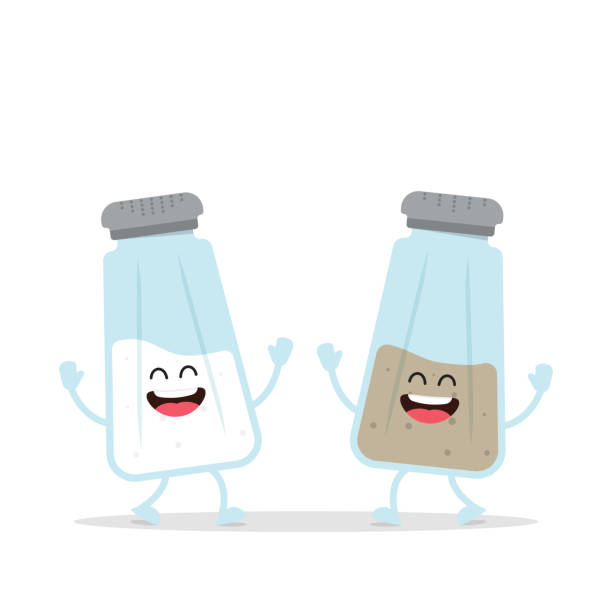 Cute Salt and Pepper Shaker Bottle Funny salt and pepper. Comic characters. Vector Illustration pepper shaker stock illustrations