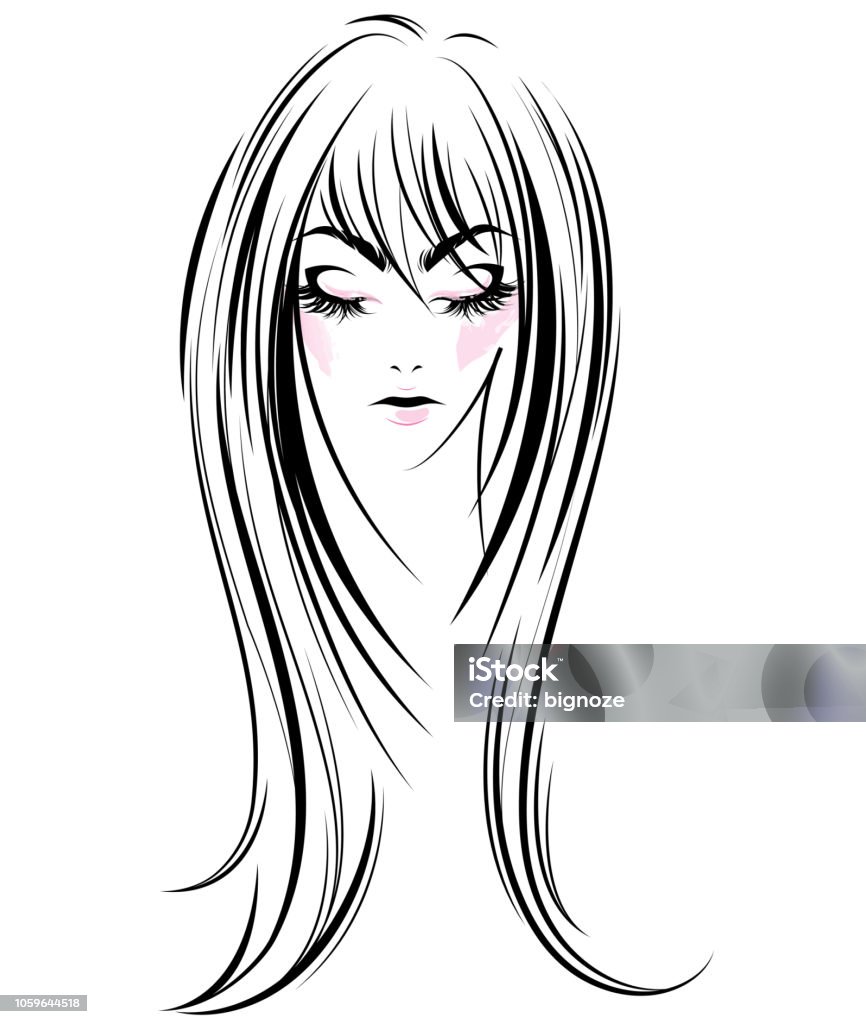 여자 긴 머리 스타일 아이콘 흰색 바탕에 로고 여성 검은색에 대한 스톡 벡터 아트 및 기타 이미지 - 검은색, 검정 머리, 긴 머리 -  Istock