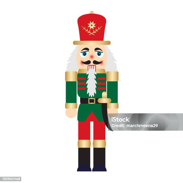 Vector Illustration Christmas Nutcracker Toy Soldier Traditional Figurine Isolated On White Background Stock Illustration - Download Image Now