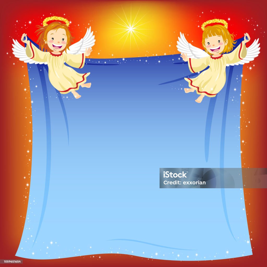 Angels Message Board Christmas costume angels holding the cloth for message board template. Angel stock vector
