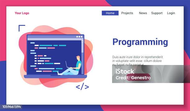 Programming Lp Template Stock Illustration - Download Image Now - Computer Language, Coding, Engineer