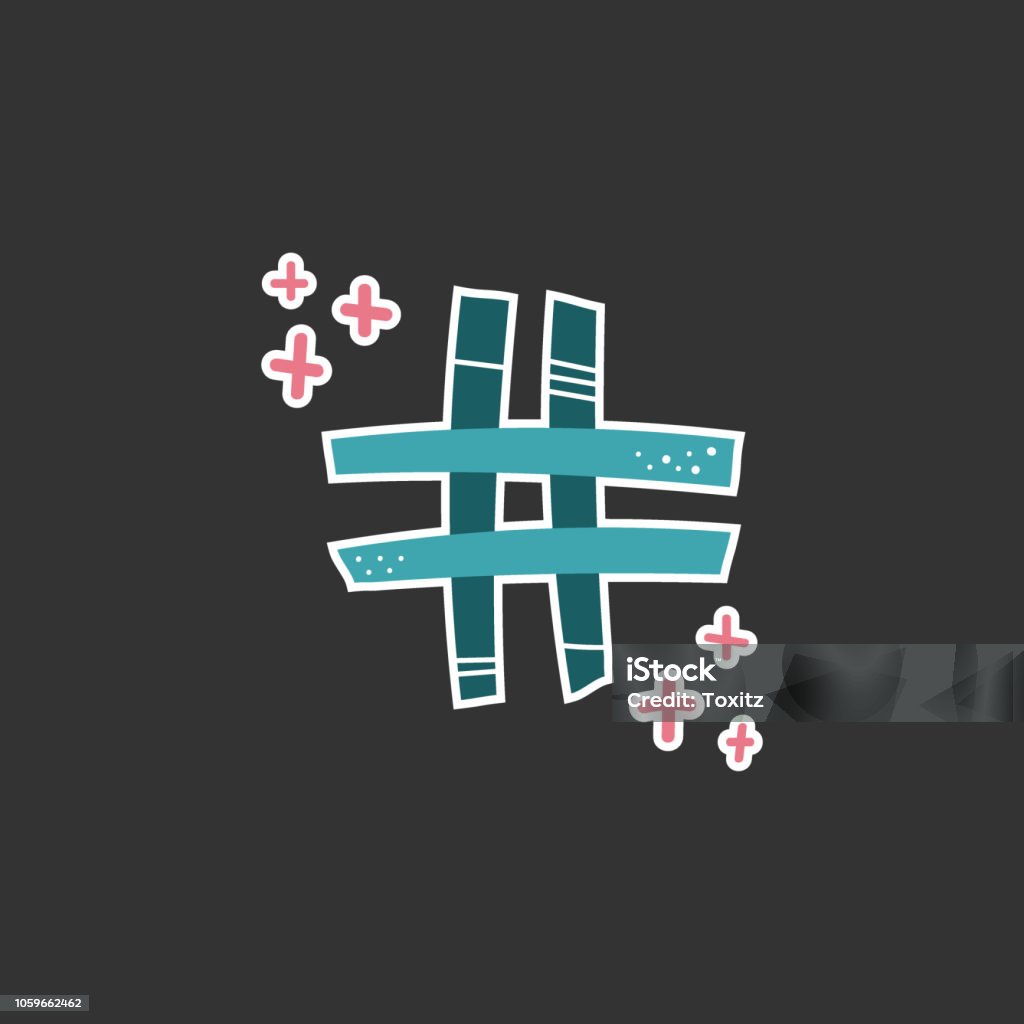 Abstract Hashtag Hashtag Illustration With Text Hand Drawn Vector On Black Backdrop ...