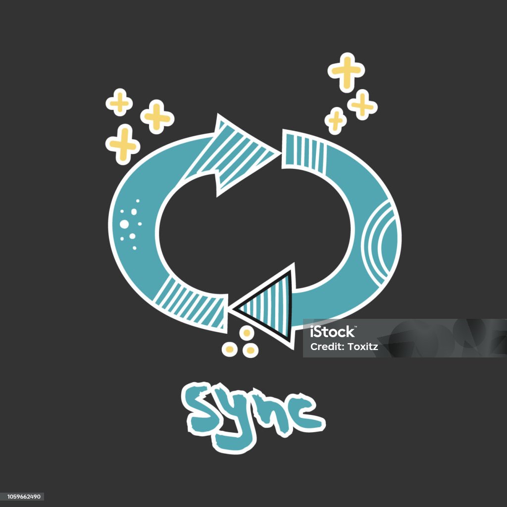 A Sync Sign Sync Illustration With Text Hand Drawn Vector On Black Backdrop Stock ...