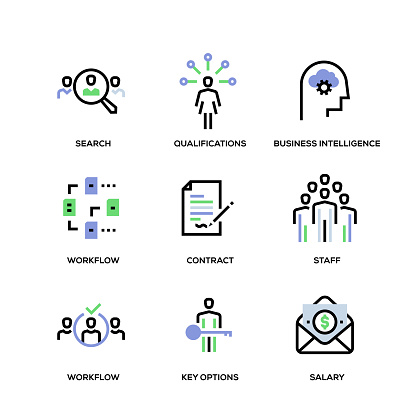 Headhunting and Recruiting Line Icon Set