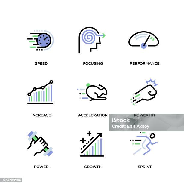 Performance Line Icon Set Stock Illustration - Download Image Now - Focus - Concept, Rabbit - Animal, Exploding