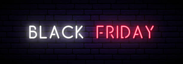 istock Black Friday Sale neon sign. Long horizontal light banner . Vector bright signboard. 1059667686