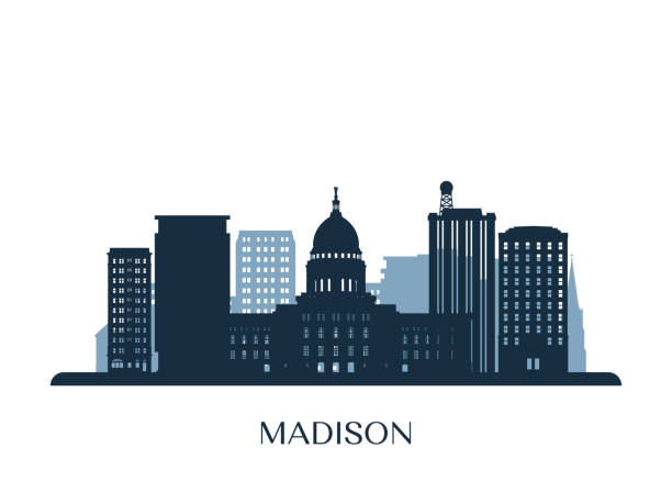 Madison skyline, monochrome silhouette. Vector illustration. Madison skyline, monochrome silhouette. Vector illustration. dane county stock illustrations
