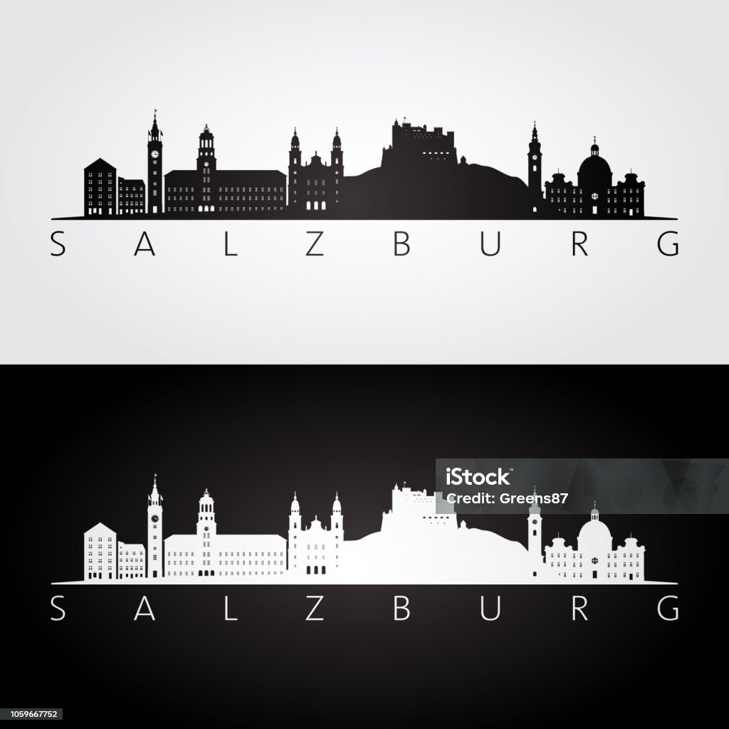 Salzburg skyline and landmarks silhouette, black and white design, vector illustration. Salzburg stock vector