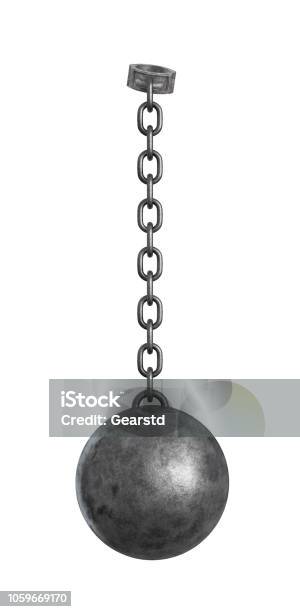 3d Rendering Of A Heavy Iron Ball Connected With A Chain To A Round Shackle Stock Photo - Download Image Now