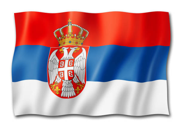 세르비아어 플래그 흰색 절연 - serbian flag 뉴스 사진 이미지